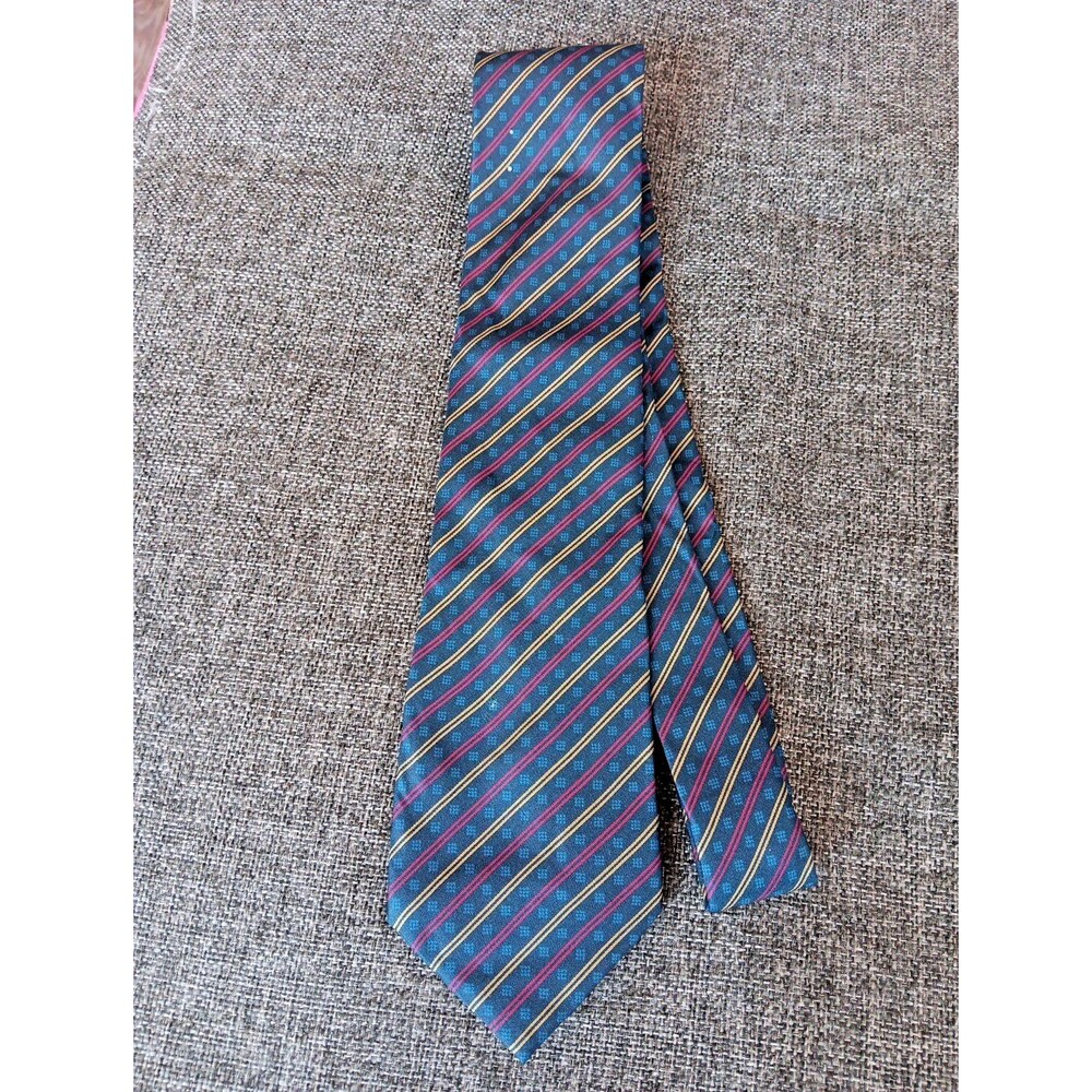 Charles Jourdan Tie 70s 80s 90s Y2K Mens Silk Blue Red Beige 3.25 Wide 57 Long